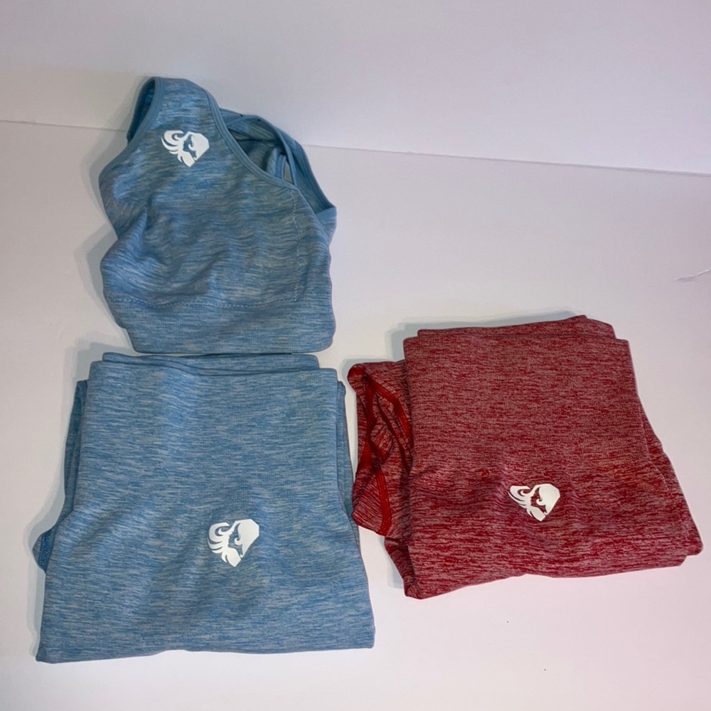Women’s Best Blue and Red Athletic Leggings‎ and One Matching Sport Bra